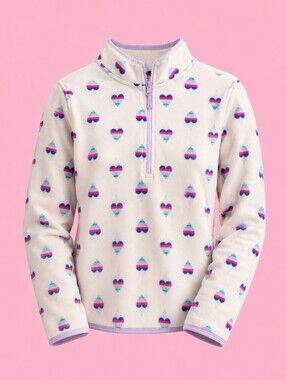 Kids' Lavender Heart Print Fleece Pullover - Cozy Long Sleeve Top